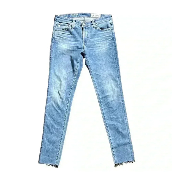 AG Adriano Goldschmied Jeans 27 Blue Denim Raw Hem Skinny Legs - Picture 1 of 7